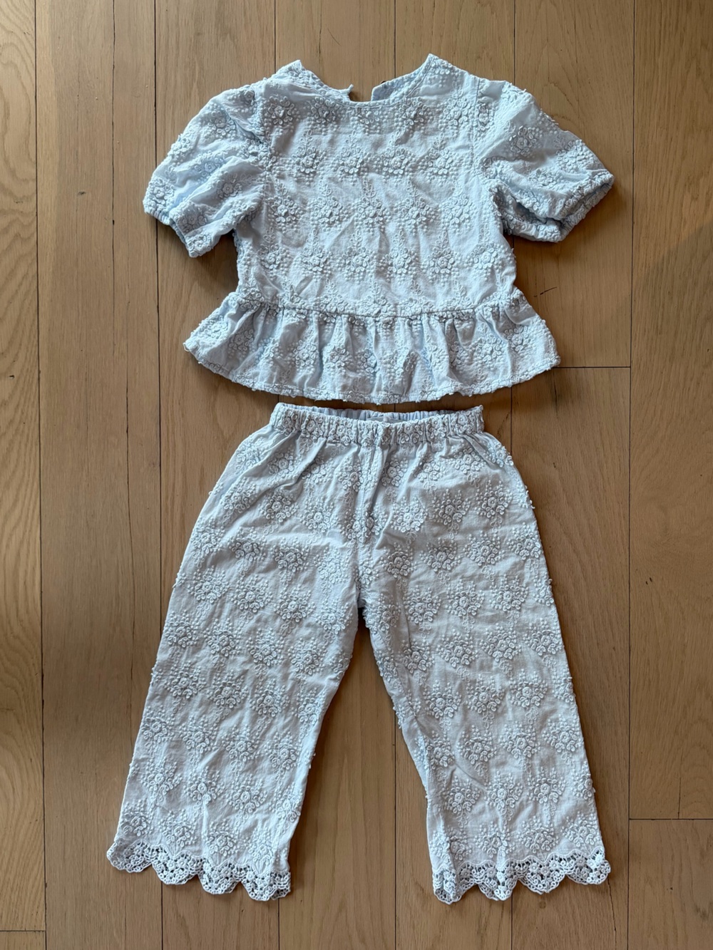Zara White Textured Girls' Two-Piece Top & Jogger Set